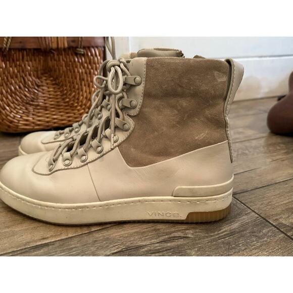 Vince Women's N3461 Rowan White San Remo Lux Leather Lace Up Boots Size 8.5 - Picture 5 of 11